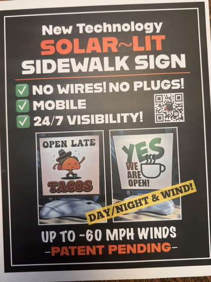 Solar Sidewalk Wind Sign! (patent-pending)